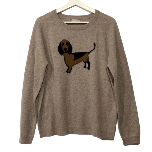 Philosophy Sweaters - Philosophy Cashmere Dog Daschund Sweater Tan Crew Neck Large